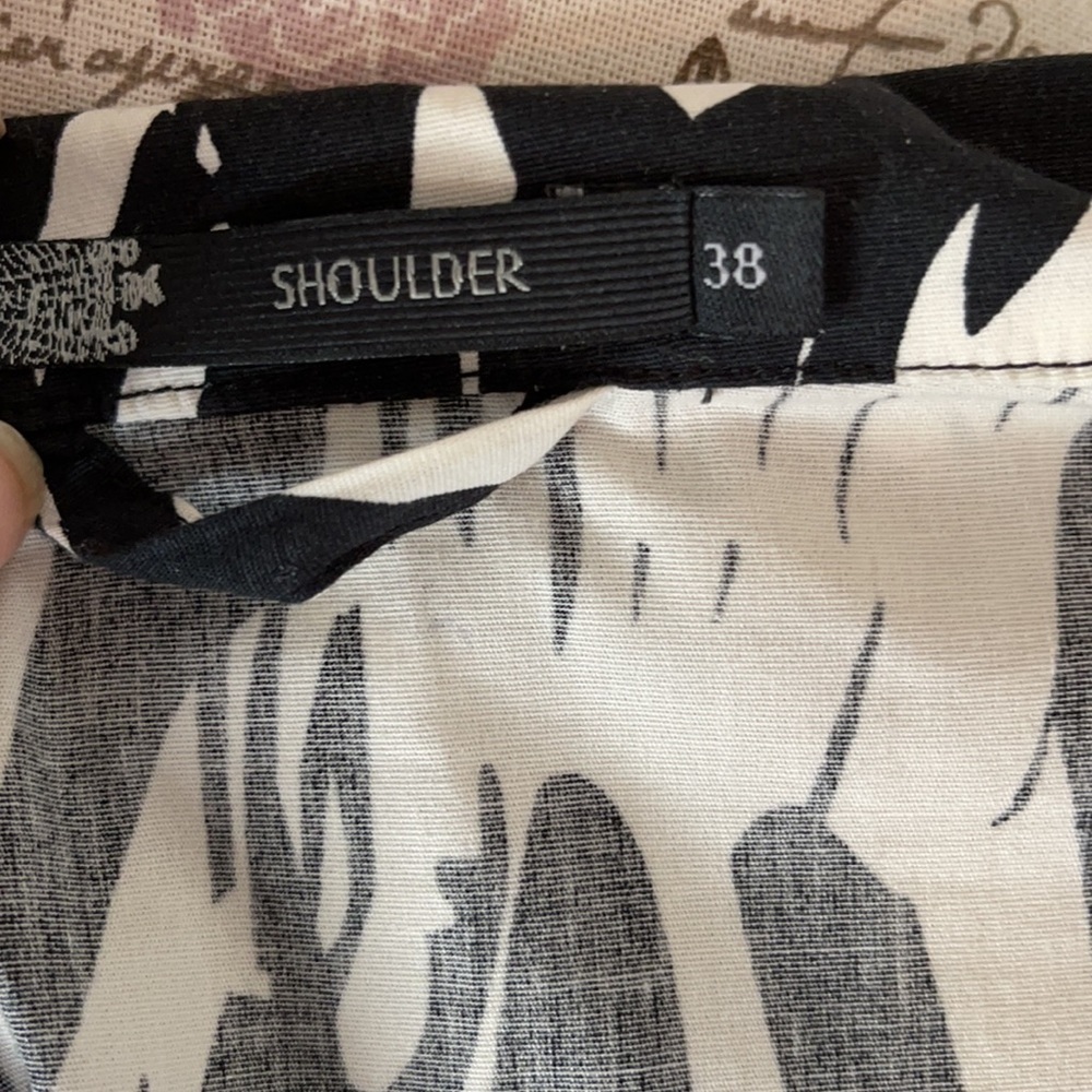 Shoulder Black White Print Cowl Neck Dress 38 - Picture 6 of 7